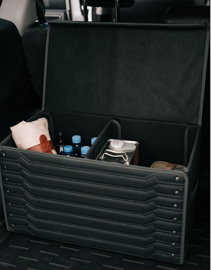 Owleys Car Caddy Organizer Set - 17.7" + 21.6" SUV Trunk Organizer Bundle For Road Trips, Groceries & Tools - Foldable Crates With Magnetic Lids - Stylish Gift For Men - Black Highway