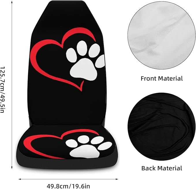 2 Pcs Premium Heart-Shaped Paw Print Car Seat Cover, Breathable & Washable Car Seat Covers Full Sets, Fashionable Printed Seat Covers for Cars Interior, Universal Fit for Most Cars
