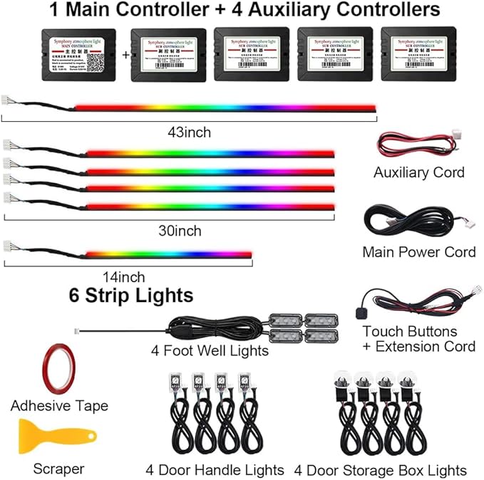 Acrylic Interior Car LED Strip Light, Dreamcolor 18-in-1 RGB Ambient Lighting with APP, 16 Million Colors 175in 600LED Music Sync Lights for Night Driving, Home, Camping & Gift Decor