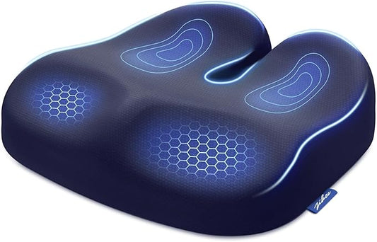 ZIKEE Ergonomic Seat Cushion with Thigh Relief Slope, Office Chair Cushion with Premium Memory Foam for Car, Home, U-Shaped Design Alleviates Hip, Tailbone Pain, Anti-Slip Sciatica Pain Relief Pillow