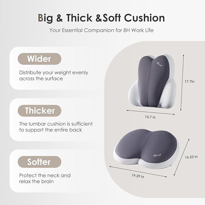 FLORICH Car Seat Cushion and Back Support for Car Ultrathick Memory Foam Office Chair Cushions with Lumbar Support Pillow for Sciatica & Back & Tailbone Pain Relief (Beige Grey)