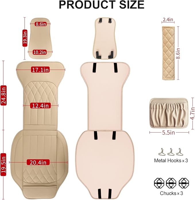 1 Pack Leather Front Car Seat Cover, Universal Sideless Car Seat Protector with Storage Pocket and Seat Belt Pad, Waterproof Automotive Seat Cover Cars Trucks SUV(Yellow Beige)