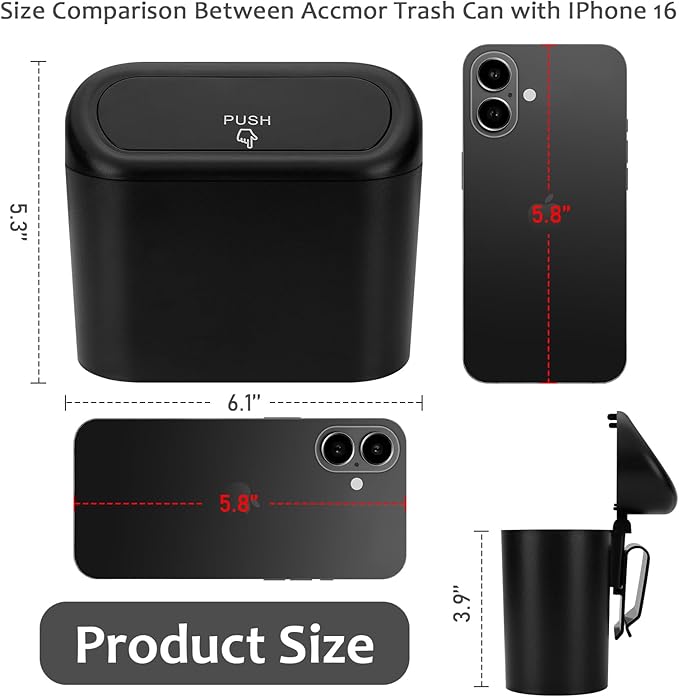 Accmor Car Trash Can, 2 Pack Mini Vehicle Dustbin with Lid, Leakproof Auto Garbage Accessories Organizer Bin with 60 Pcs Trash Bags for Car for Truck, Home, Office