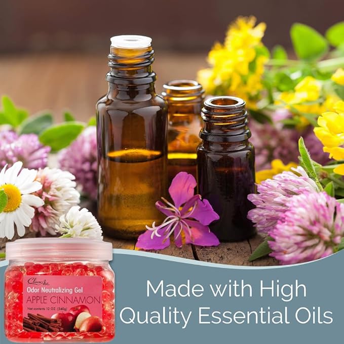 Clear Air Odor Eliminator Gel - 12 oz, Pack of 2 - Air Freshener Made with Essential Oils - Eliminates Odors in Bathrooms, Cars, Boats, RVs & Pet Areas - Apple Cinnamon Scent