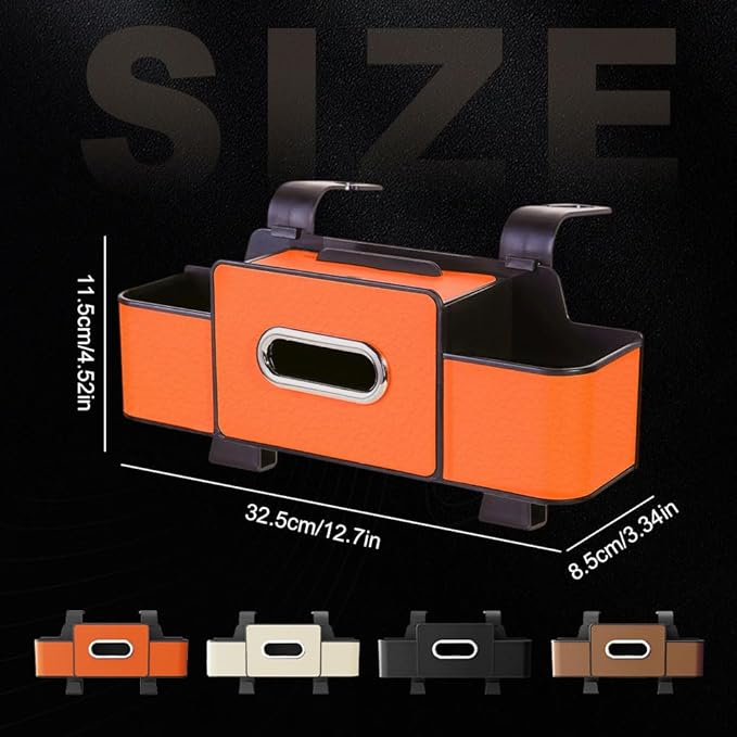 Multifunctional Car Seat Back Storage Box, 2026 New 3-in-1 Back Seat Car Organizer with Cup Holder Tissue Box Headrest Hook, Car Backseat Organizer for Hold Phone, Snacks, Drinks, Handbags (Orange)