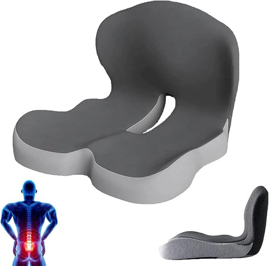 Back and Seat Cushion, Car Seat Cushion, Memory Foam L-Shaped Integrated Car Cushions, Ergonomic Car Cushion for Big People with Back Support (Mix-Grey)