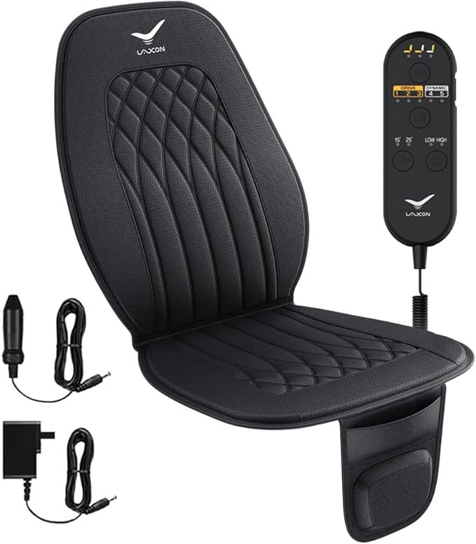Laxon Vehicle Seat Air Massage Pad. Tailored for Long-Distance Truck Drivers or Drivers with Long commutes. 11 Air Cells Dynamic Work 3 Massage Mode for Back & Hip. Ultra Leater Slim Compy Design.