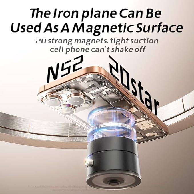 Multi-Surface Magnetic Phone Holder Mount-Foldable Telescopic Vacuum Suction with 360° Dual-Axis Adjustable Stand for Car/Wall/Mirror,Compatible iPhone 12-17 Pro Max & Android(Strong Neodymium Magnet)