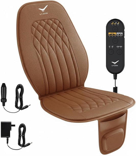 Laxon Vehicle Seat Air Massage Cover. Tailored for Long-Distance Drivers with Long Driving.11 Air Cells Dynamic Work 3 Massage Mode for Back & Hip. Relax Muscles While Driving (Brown)