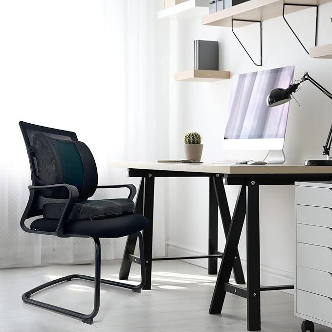 Amazon Basics Comfortable Seat Cushion & Lumbar Support for Office Chairs, Gel Enhanced Memory Foam, Pack of 2, Rectangular, Black