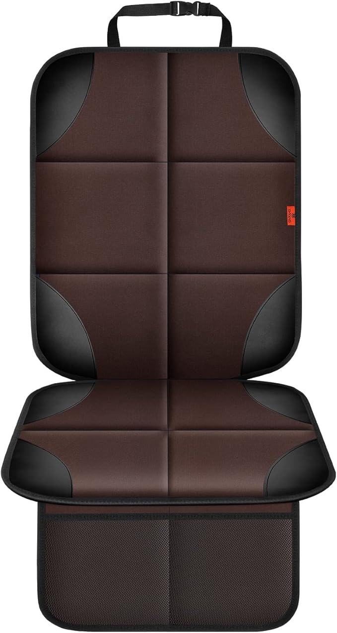 Car Seat Protector 1 Pack Car Seat Cushion Mat Thickest Padding,Waterproof 600D Fabric Car Seat Covers for Non-Slip Backing Mesh Pockets for Baby and Pet (Brown, 1 Pc)