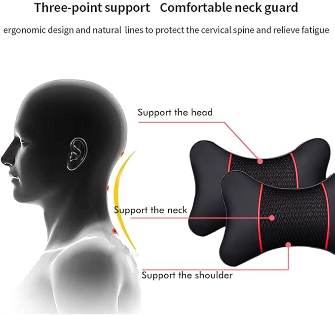 2PCS PU Leather Car Headrest Cushions Neck Rest Cushion Pillow Wearable Soft Car Neck Support Car Seat Neck Pillow