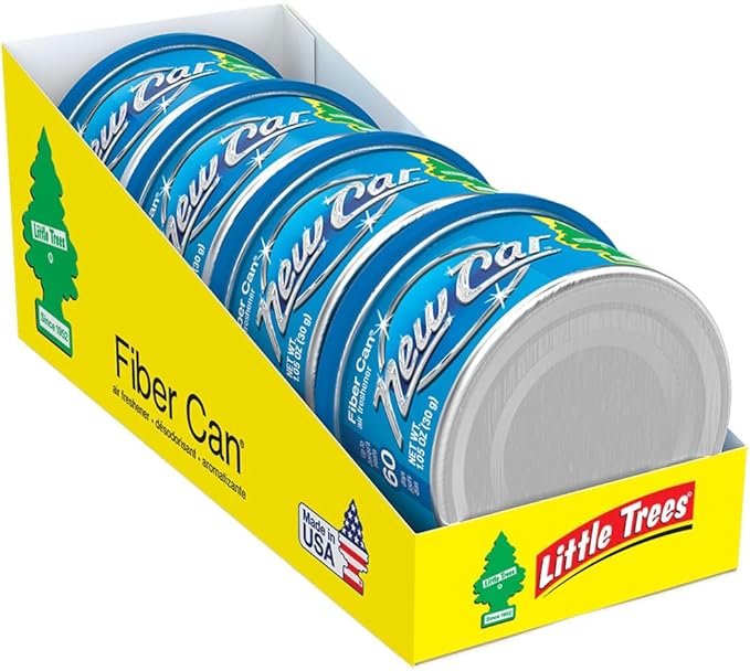 LITTLE TREES Car Air Freshener | Fiber Can Provides Long Lasting Scent for Auto or Home | Recycled Fiber | New Car Scent, 4 Air Fresheners