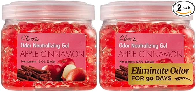 Clear Air Odor Eliminator Gel - 12 oz, Pack of 2 - Air Freshener Made with Essential Oils - Eliminates Odors in Bathrooms, Cars, Boats, RVs & Pet Areas - Apple Cinnamon Scent