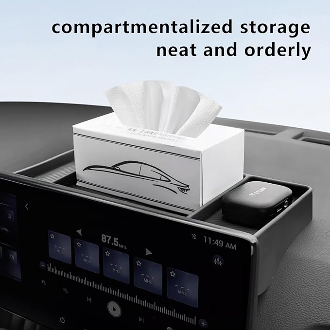 Temmis Dashboard Organizer for Toyota Highlander 2022-2026, Silicone Dash Board Tissue Holder Dash Storage Tray Container Box Behind Screen-Black