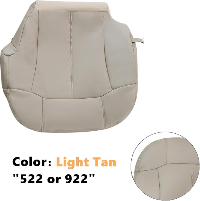 SecosAutoparts Driver Side Front Bottom Leather Seat Cover & Foam Cushion Light Tan# 522 or 922 Compatible with Chevy Silverado Tahoe Avalanche Suburban 1999 2000 2001 2002