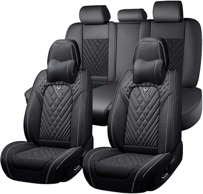 Fit for Dodge Dakota Seat Covers 2000-2011, Nappa Leather, 360° Full Protection, Thick Padding & Memory Foam, Waterproof & Stain-Resistant Car Seat Cover (Full Set with Headrests,Black)