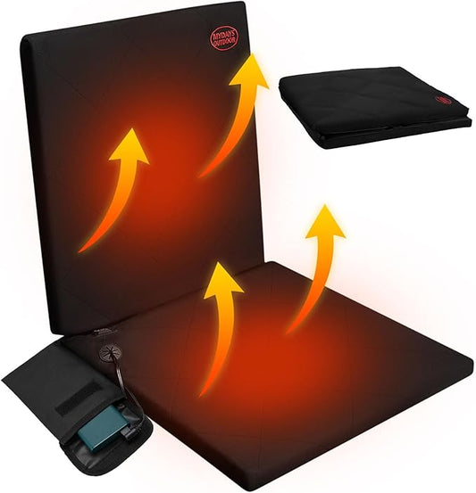 Juexica Portable Heated Seat Cushion Warm Stadium Seats Camping Outdoor with Back Support and 3 Level Winter Heated Seat Cover for Outdoors, No Power Bank(15.7 Inch,Black)