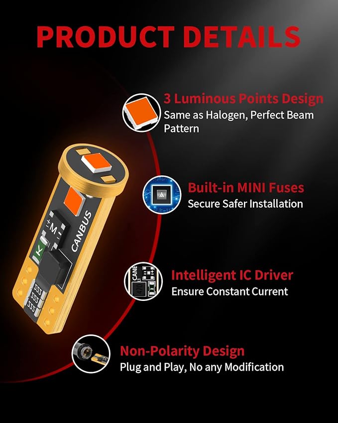 LASFIT 194 LED Bulb Red 168 T10 192 2825 W5W LED Bulb Canbus Error Free, Non-Polarity 400LM Extremely Bright for Dashboard Light, Dome Map Courtesy Door Trunk Cargo Lights, Pack of 2