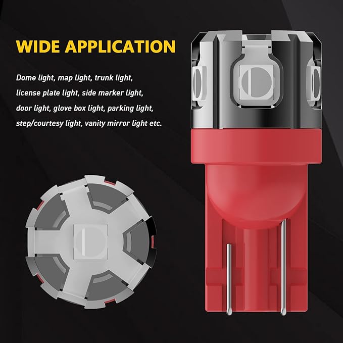 PHINLION 194 LED Light Bulb Red Super Bright 168 2825 W5W T10 Wedge 6-SMD 3030 Chipsets LED Replacement Bulbs for Car Dome Map Parking Door Courtesy Side Marker License Plate Lights