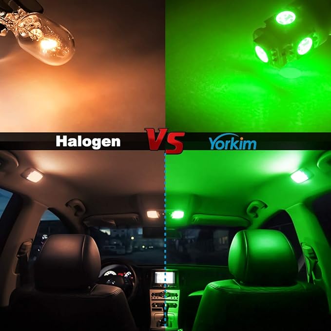 Yorkim 194 LED Bulbs Green Super Bright New 5th Generation, T10 168 LED Bulbs for Car Interior Dome Map Door Courtesy License Plate Lights W5W 2825, Pack of 10