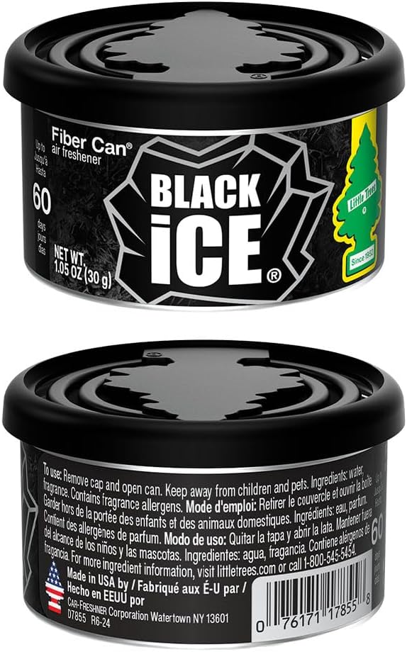 LITTLE TREES Car Air Freshener | Fiber Can Provides Long Lasting Scent for Auto or Home | Recycled Fiber | Black Ice, 4 Air Fresheners