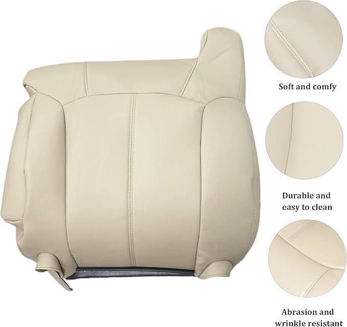 GXARTS Driver and Passenger Side Bottom and Top Lean Back Replacement Leather Seat Cover and Driver Foam Cushion Pad Compatible with Chevy Tahoe Suburban 1500 2500 1999-2002 Shale Light Tan #522/922