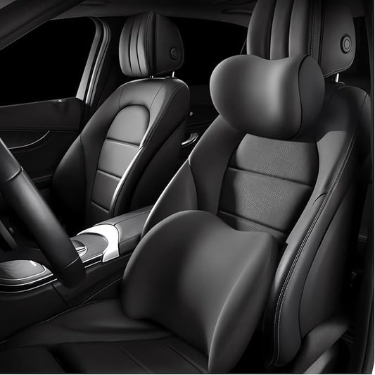 Car Headrest & Lumbar Support Cushion 2025 Upgrade Comfort Memory Foam Car Backrest and Neck Pillow Ergonomic Car Headrest & Lumbar Support for Driving Car Support Cushion for Office Chair Car (Black)