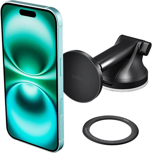 iOttie iTap 3 Magnetic Dash & Windshield Mount Car Phone Holder with Magnetic Ring Adapter. Compatible with iPhone, Samsung Galaxy, Google Pixel, Huawei, LG, and All Qi Compatible Smartphones