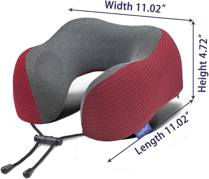 napfun Neck Pillow for Traveling, Upgraded Travel Neck Pillow for Airplane 100% Pure Memory Foam Travel Pillow for Flight Headrest Sleep, Portable Plane Accessories, Wine-Red Set