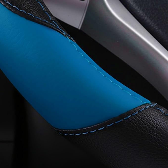 Leather Car Steering Wheel Cover, Non-Slip Car Wheel Cover Protector Breathable Microfiber Leather Universal Fit for Most Cars (Blue-2)