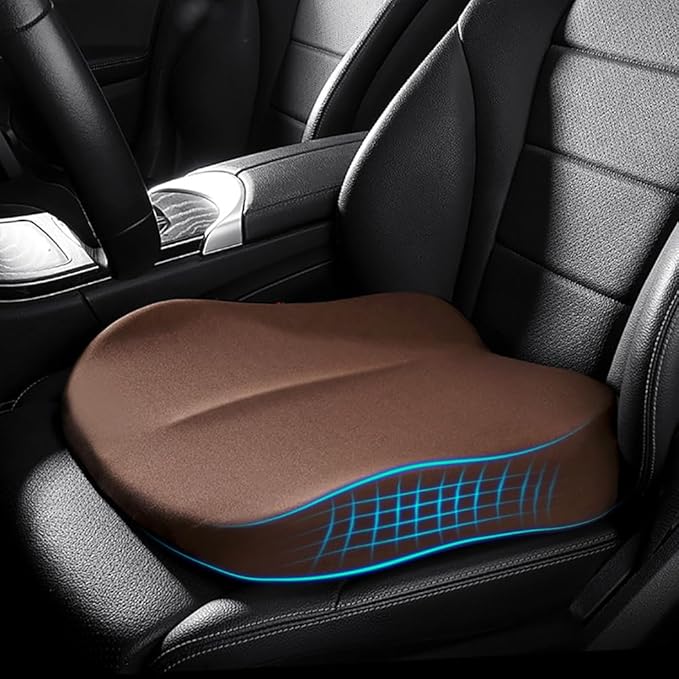 Adult Booster Car Seat Cushion, Wedge Memory Foam Pad for Driving Seat, Effectively Increase Height by 3.94 inch, Car Travel Accessories for Long Trips, (Coffee)