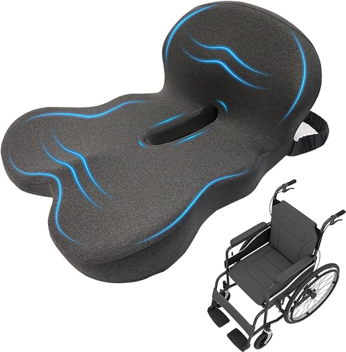 Wheelchair Cushions with Ergonomic L-Shape Design – Premium Memory Foam Seat Cushion for Posture Support & Tailbone Pain Relief – Non-Slip Base & Adjustable Straps for Office, Car & Travel Use