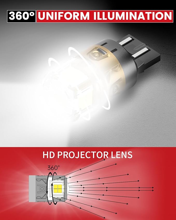 LASFIT 7443 7440 LED Bulbs Reverse Backup Light, 7444 7444na White T20 Daytime Running DRL Parking Lamp L-7440 W21W WY21W 6000K for Automotive Replacement, Plug and Play, Pack of 2