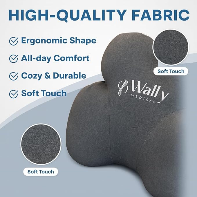 Luxury Lumbar Support Pillow for Back Pain Relief – High-Density Memory Foam Ergonomic Back Cushion for Office Chair, Car & Home – Adjustable Strap, Removable Washable Cover + Bonus Massage Roller