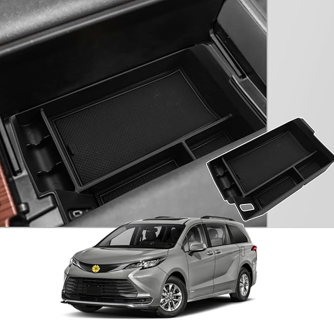 CDEFG Center Console Organizer Tray for 2021-2026 4th Gen Sienna XL40 Interior Accessories ABS Black Material Armrest Insert Secondary Storage Box (Black)