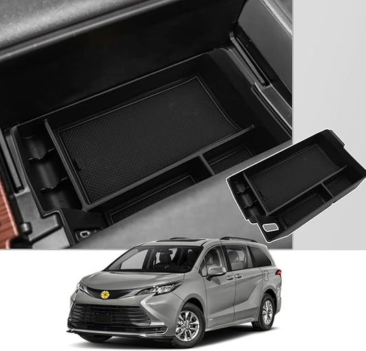 CDEFG Center Console Organizer Tray for 2021-2026 4th Gen Sienna XL40 Interior Accessories ABS Black Material Armrest Insert Secondary Storage Box (Black)
