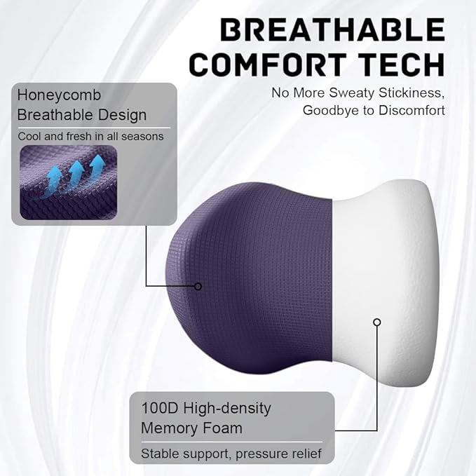 2Pack Car Neck Pillow - No Pressure & Odorless Memory Foam Car Headrest Pillow for Pain Relief, Ergonomic Support with Adjustable Strap & Breathable Removable Cover, Universal Fit(Purple)