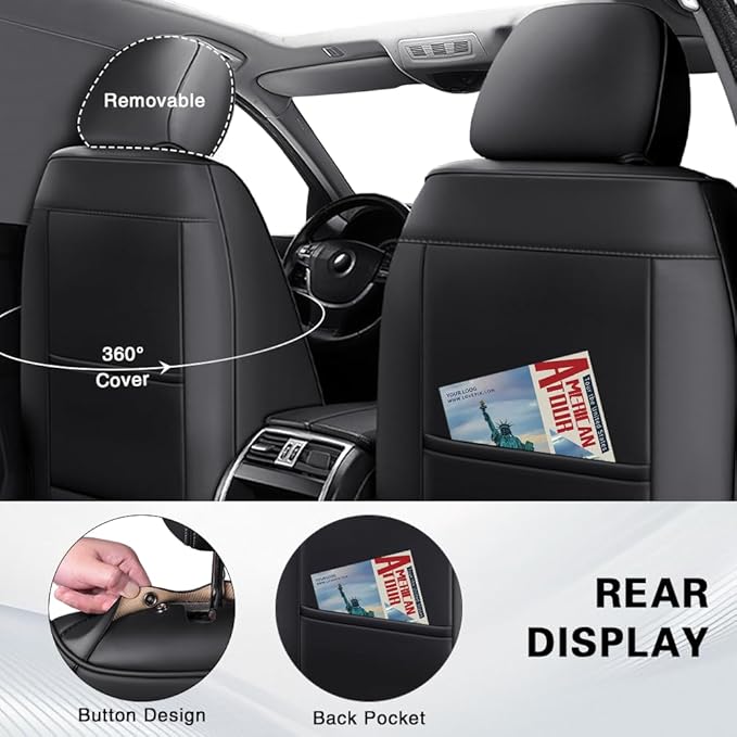 Fit for Dodge Dakota Seat Covers 2000-2011, Nappa Leather, 360° Full Protection, Thick Padding & Memory Foam, Waterproof & Stain-Resistant Car Seat Cover (Full Set with Headrests,Black)