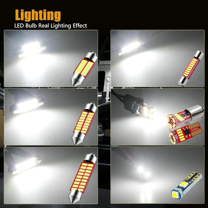 12V 31MM DE3175 36MM 6418 41MM 6411 T10 2825 BA9S 64111 T5 74 6615F 6612F LED bulb Combo Kit 6000K White for Car Truck Interiors Map Dome Trunk Cargo Door Courtesy License Plate Light 40-Pack