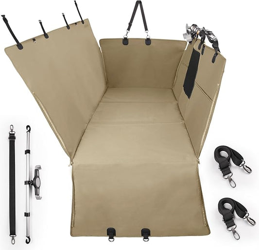 Furri&Me Dog Car Seat Cover, Back Seat Cover for Dogs Pet Car Seat Protector 400lbs Capacity Waterproof Non-Slip Bench Hard Bottom Car Seat Cover for Most Cars Trucks SUVs(Tan)