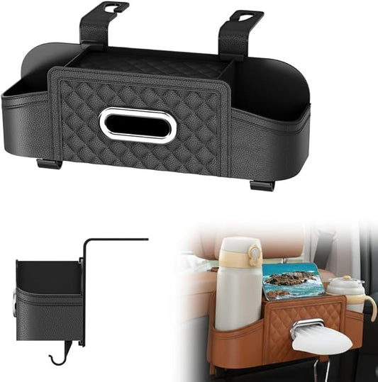 3-in-1 Car Backseat Organizer, Multifunctional Back Seat Car Organizer, Storage Box with Drink Cup Holder Tissue Box, for Hold Phone,Snacks, Drinks, Handbag (Beige)