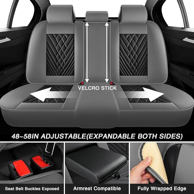 Fit for Dodge Dakota Seat Covers 2000-2011, Nappa Leather, 360° Full Protection, Thick Padding & Memory Foam, Waterproof & Stain-Resistant Car Seat Cover (Full Set with Headrests,Gray&Black)