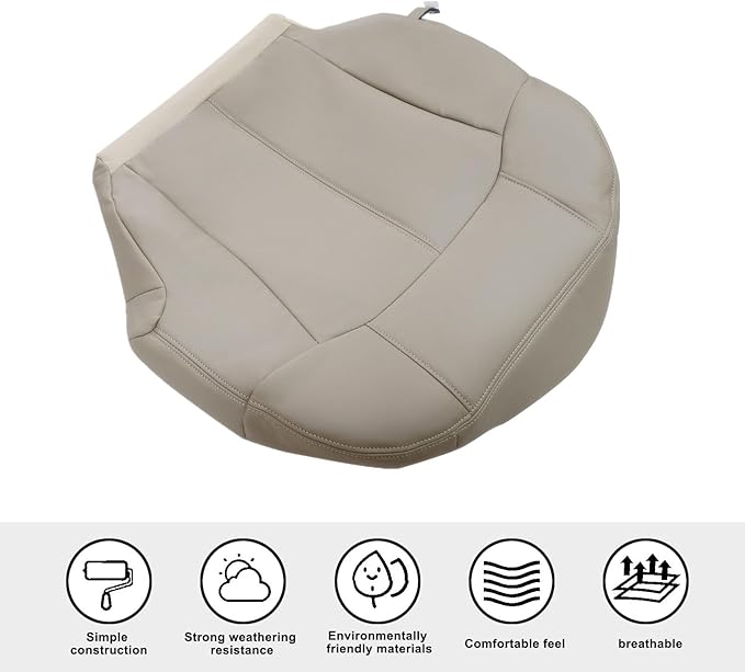 SecosAutoparts Driver Side Front Bottom Leather Seat Cover & Foam Cushion Light Tan# 522 or 922 Compatible with Chevy Silverado Tahoe Avalanche Suburban 1999 2000 2001 2002