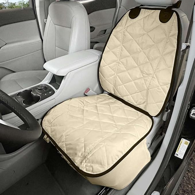 4Knines Car Seat Covers for Dogs – Durable Captains Seat & Front Seat Protector for Dogs, Waterproof, Non-Slip Car Seat Cover for Pets, Easy Install, Protects Vehicle from Dirt, Fur, Scratches (Tan)