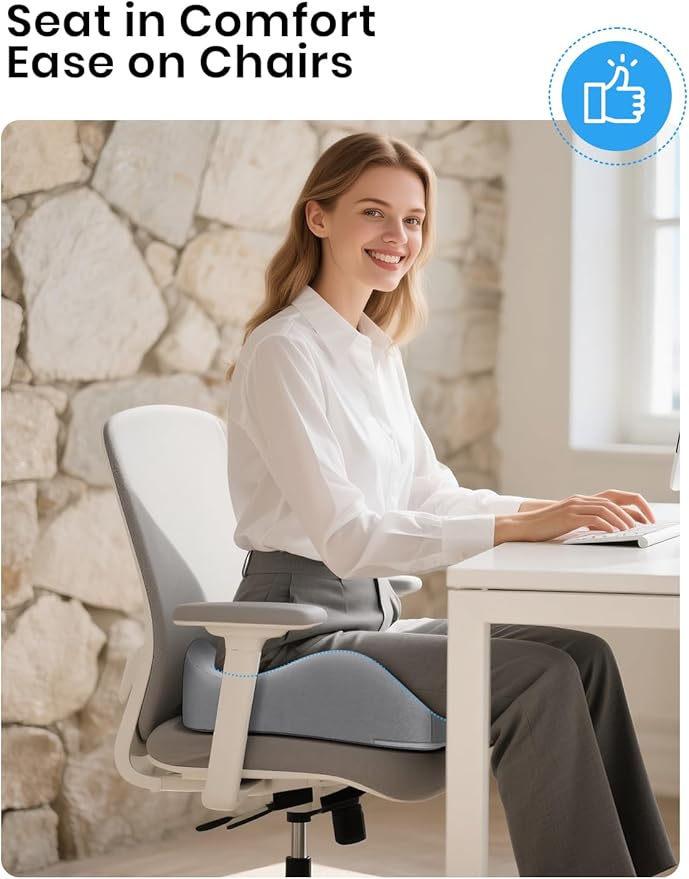 Benazcap Seat Cushion - Memory Foam Car Seat Pad - Sciatica & Lower Back Pain Relief - Car Seat Cushions for Driving - Road Trip Essentials for Drivers, Grey