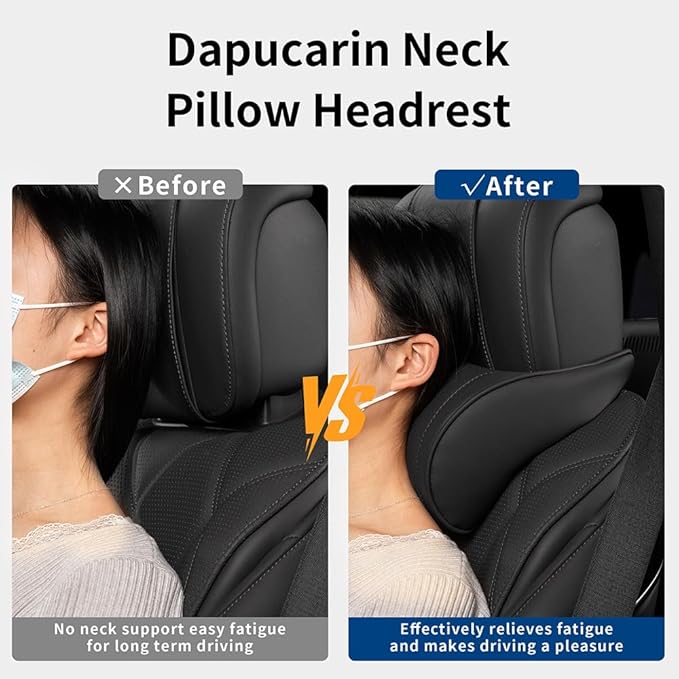 Car Headrest Memory Foam Neck Pillow for Driving with Leather Cover Soft Comfortable Seat Head Pillow Cushion for Most Cars SUV Sedan Home Office Black (2PC)