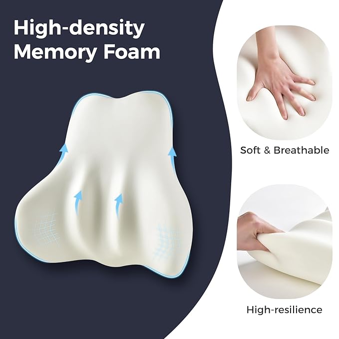 Coverado Lumbar Support Pillow for Car, Ergonomic Memory Foam Back Pillow for Office Chair, New Back Cushion for Pain Relief, PU Leather Car Lumbar Support for Driving Seat