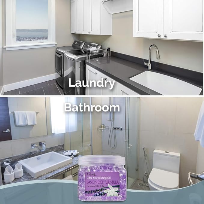 Clear Air Odor Eliminator Gel - 12 oz, Pack of 2 - Air Freshener Made with Essential Oils - Eliminates Odors in Bathrooms, Cars, Boats, RVs & Pet Areas - Lavender Vanilla Scent