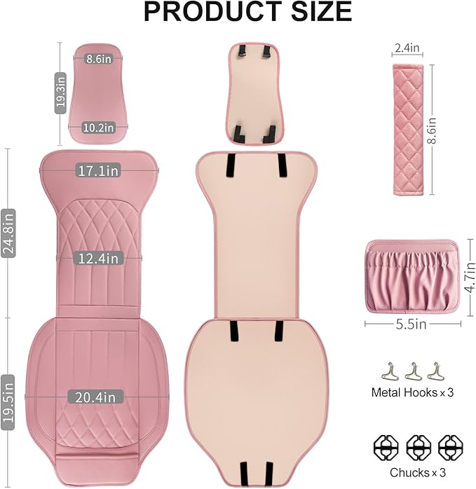 1 Pack Leather Front Car Seat Cover, Universal Sideless Car Seat Protector with Storage Pocket and Seat Belt Pad, Waterproof Automotive Seat Cover Cars Trucks SUV(Pink)